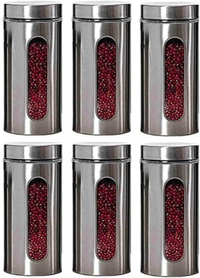 Sueriv Glass Tea Coffee & Sugar Container  - 900 ml(Pack of 6, Silver)
