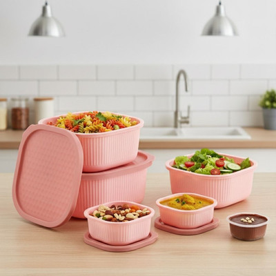 Tap2kaart Plastic Bread Container  - 3050 ml, 1900 ml, 1100 ml, 590 ml, 290 ml(Pack of 5, Pink)