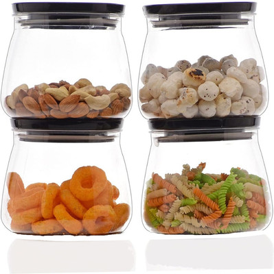 Charmpeak Plastic Grocery Container  - 900 ml(Pack of 4, Black)