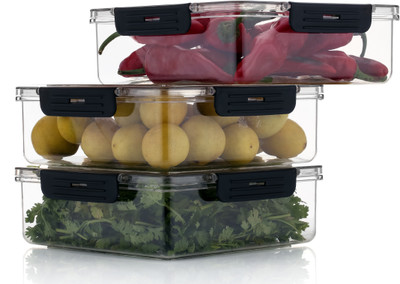 VIX Plastic Fridge Container  - 2000 ml(Pack of 3, Black)