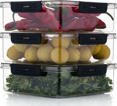 VIX Plastic Fridge Container  - 2000 ml(Pack of 3, Black)