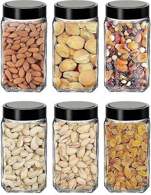 JIGSHTIAL Glass Utility Container  - 1000 ml(Pack of 6, Clear)