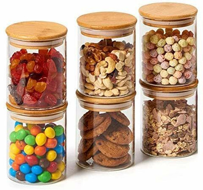 GOOD TO GREAT CREATION Glass Cookie Jar  - 270 ml(Pack of 6, Clear)