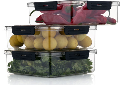 Ecodex Plastic Fridge Container  - 2000 ml(Pack of 3, Black)
