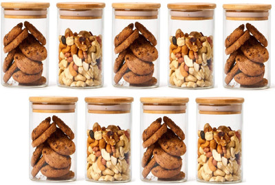 Sueriv Glass Grocery Container  - 220 ml(Pack of 9, Clear)