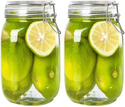 Sueriv Glass Grocery Container  - 1200 ml(Pack of 2, Clear)