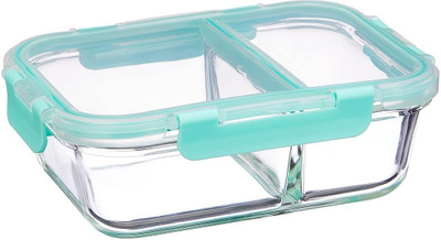 Coozico Two Compartment (600Ml) Glass Container 1 Containers Lunch Box(600 ml)