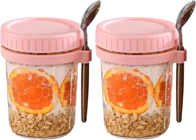 Tap2kaart Glass Utility Container  - 350 ml(Pack of 2, Pink)