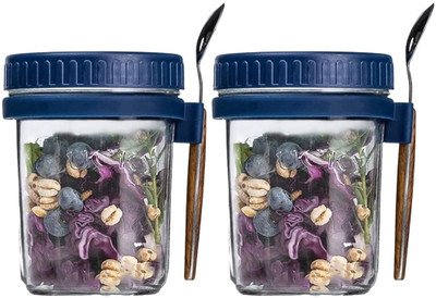 JIGSHTIAL Glass Utility Container  - 350 ml(Pack of 2, Blue)