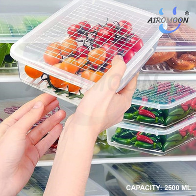 AIROMOON Plastic Fridge Container  - 2500 ml(Pack of 4, White)