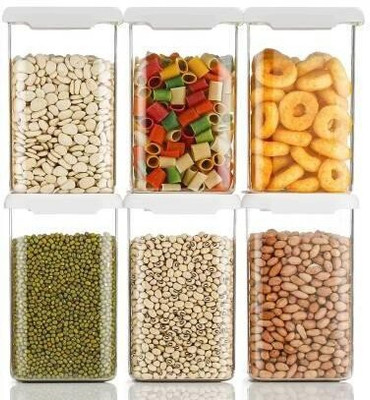 VNS Plastic Grocery Container  - 1100 ml(Pack of 6, White)