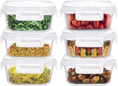 Cutting EDGE Glass Fridge Container  - 2200 ml(Pack of 6, Clear)
