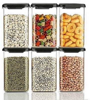 RABBITO Plastic Grocery Container  - 1100 ml(Pack of 6, Black)