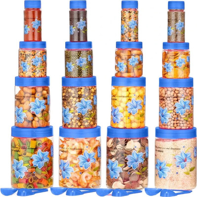 PEYTON Plastic Grocery Container  - 1200 ml, 650 ml, 350 ml, 110 ml(Pack of 16, Light Blue)