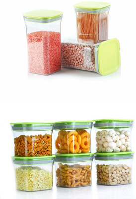 Analog Kitchenware Polypropylene Grocery Container  - 1100 ml, 550 ml(Pack of 9, Green)
