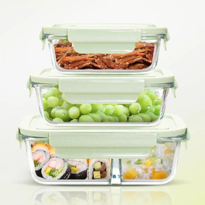 tyche enterprise Glass Fridge Container  - 1000 ml, 750 ml, 500 ml(Pack of 3, Clear)
