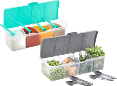 ECONEST Plastic Grocery Container  - 1750 ml(Pack of 2, Green, Grey)