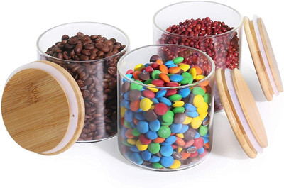 MOOZICO Glass Cookie Jar  - 270 ml(Pack of 3, Clear)