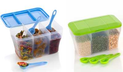 MAGICSPOON Polypropylene Grocery Container  - 1100 ml(Pack of 2, Green, Blue)