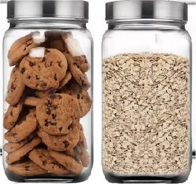 KROTEL Glass Grocery Container  - 1000 ml(Pack of 2, Clear)