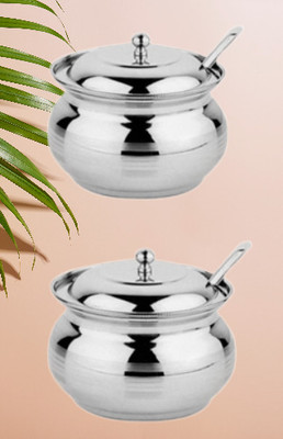 Gree9 Store Steel Pickle Jar  - 100 ml(Pack of 2, Silver)