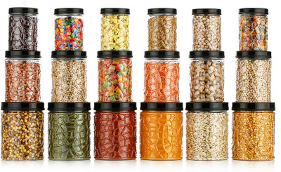 MHY Plastic Grocery Container  - 0.125 L, 0.65 L, 0.35 L(Pack of 18, Grey)