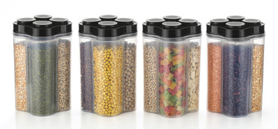 koktailkitchen Plastic Grocery Container  - 9600 ml(Pack of 4, Black)
