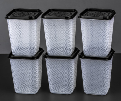 Zubix Plastic Grocery Container  - 1100 ml(Pack of 6, Black)