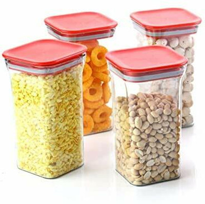 Analog Kitchenware Plastic Utility Container  - 1100 ml(Pack of 4, Red, Clear)