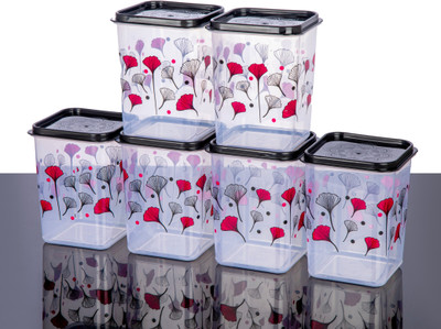 Shiva Ansh Plastic Utility Container  - 1200 ml(Pack of 6, White, Black)