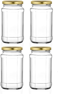 Tap2kaart Glass Pickle Jar  - 450 ml(Pack of 4, Clear)