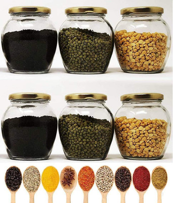 OMKRUSH Glass Pickle Jar  - 350 ml(Pack of 6, Clear)