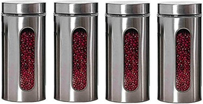 KROTEL Glass Grocery Container  - 900 ml(Pack of 4, Silver)
