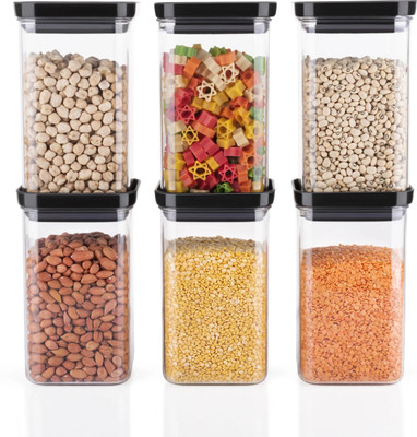 SARAZA Plastic Grocery Container  - 1100 ml(Pack of 6, Black)