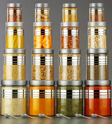 flagcart Pack of 16 Plastic Grocery Container - 1200 ml, 650 ml, 350 ml, 250 ml Silver