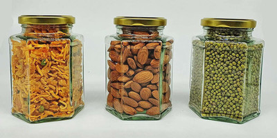 emrics Glass Grocery Container  - 250 ml(Pack of 3, Multicolor)