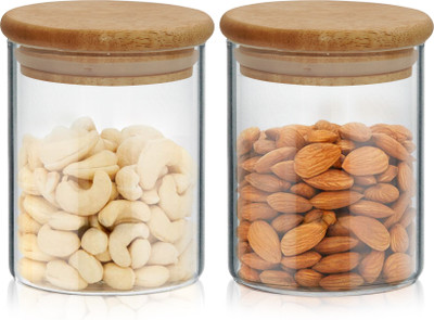 DHARMBHAKTI Glass Grocery Container  - 400 ml(Pack of 2, Clear)