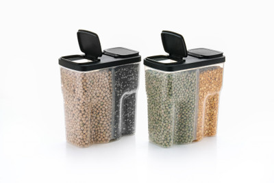 Analog Kitchenware Plastic Grocery Container  - 2000 ml(Pack of 2, Black)