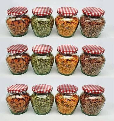 Hemtik Glass Grocery Container  - 400 ml(Pack of 12, Red)