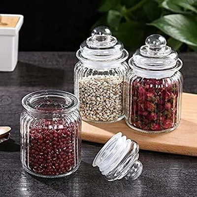 KROTEL Glass Grocery Container  - 350 ml(Pack of 3, Clear)