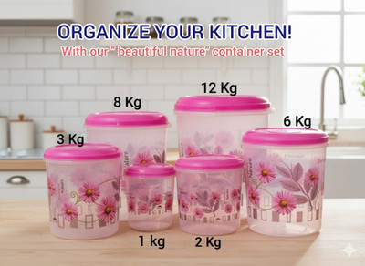 Devashree Plastic Grocery Container  - 1 L, 2 L, 3 L, 6 L, 8 L, 12 L(Pack of 6, Pink)
