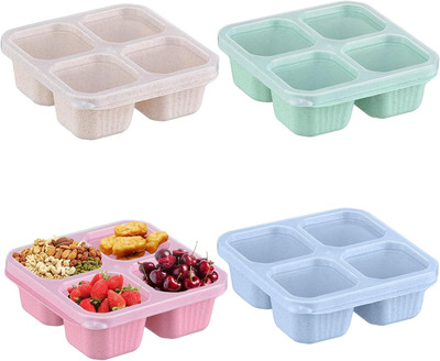 NARV Wheat Straw Meal Prep Lunch Box Plastic Food Storage Container Microwave Safe K1 Pack of 4 Serve Casserole Set(1200 ml)