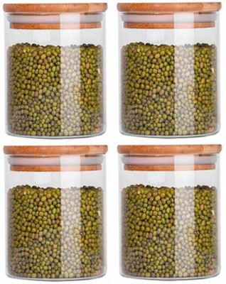 DHARMBHAKTI Glass Grocery Container  - 700 ml(Pack of 4, Clear)
