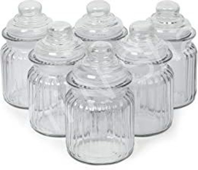 Miral Enterprises Glass Cookie Jar  - 350 ml(Pack of 6, White)