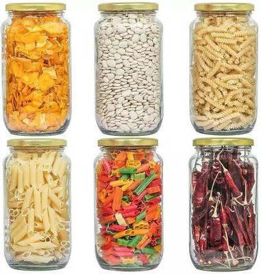 DHARMBHAKTI Glass Grocery Container  - 1000 ml(Pack of 6, White)