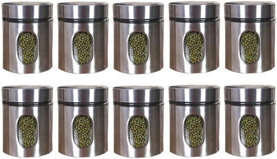 Sueriv Glass Grocery Container  - 350 ml(Pack of 10, Silver)