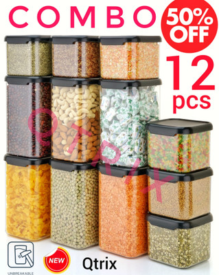 busaji enterprise Plastic Grocery Container  - 1100 ml, 500 ml(Pack of 12, Black)