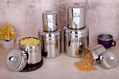 inKitch Stainless Steel, Silver, Steel Utility Container  - 320 ml, 500 ml, 650 ml, 950 ml, 1150 ml, 1600 ml(Pack of 6, Silver)