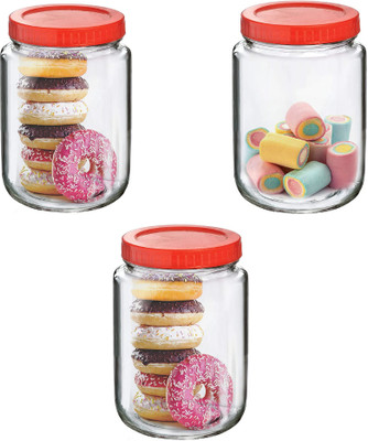 AAnami Glass Pickle Jar  - 1500 ml(Pack of 3, Red)