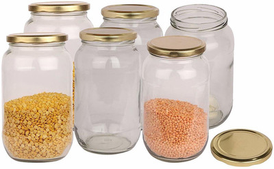 DHARMBHAKTI Glass Grocery Container  - 1000 ml(Pack of 6, Clear)